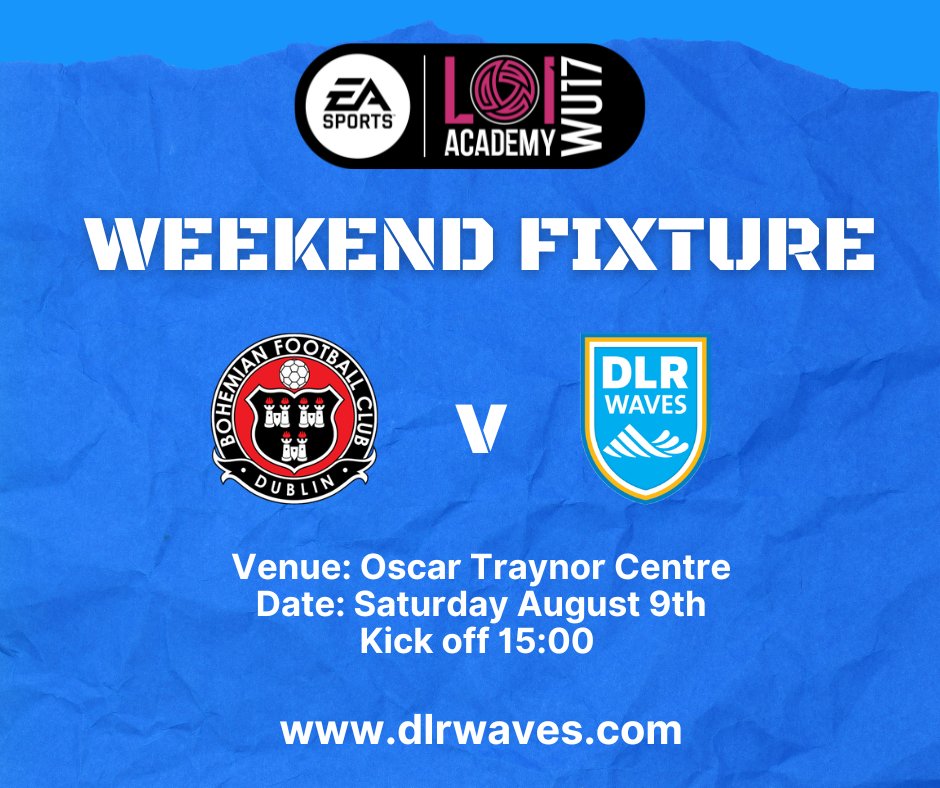 We also have two academy fixtures this weekend. 

Our U17s take on Bohemians while our U19s host Waterford tomorrow in Marley Park. 

Best of luck to both teams. 🌊