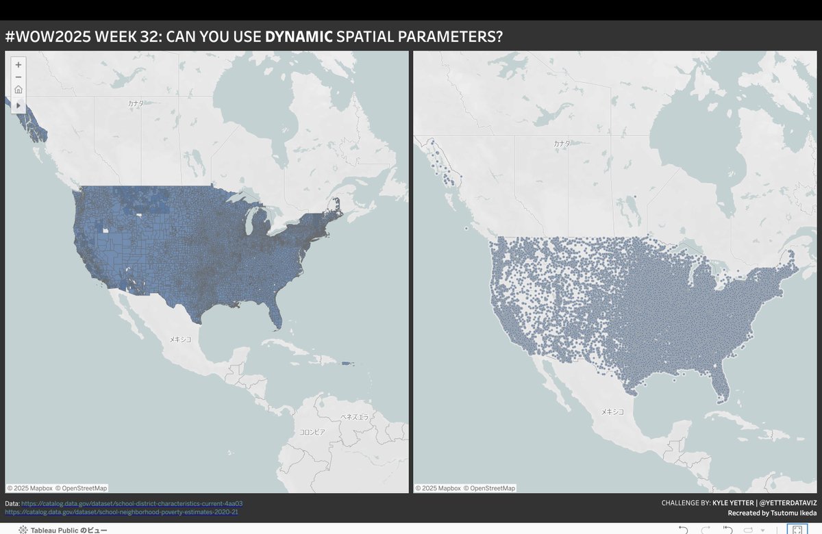 #WOW2025 WEEK32 | Can you use Dynamic Spatial Parameters
It was a good opportunity to learn about Dynamic Spatial Parameters.
Thanks <a href="/YetterDataViz/">Kyle Yetter</a> 
🔗public.tableau.com/shared/SK8JNMF… 
<a href="/WorkoutWednsday/">#WOW2025</a>
