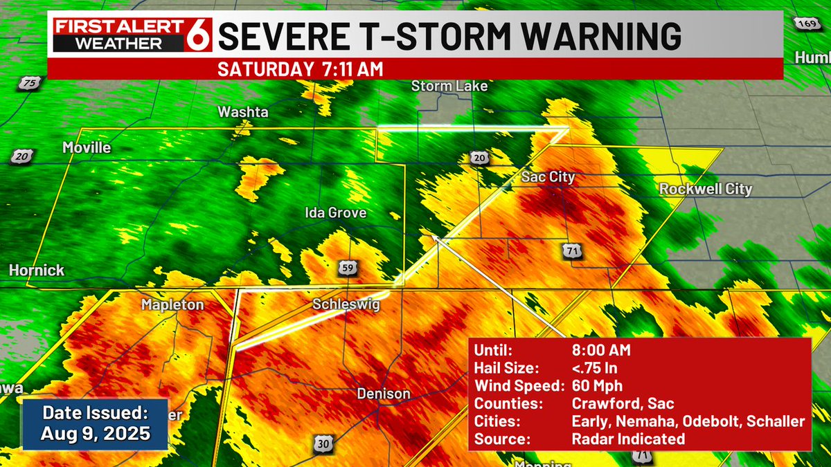 FIRST ALERT: A Severe Thunderstorm Warning is currently in effect for Sac, Crawford counties until Aug 09 8:00AM. Check the First Alert 6 Weather App and First Alert 6 on air for more information.
