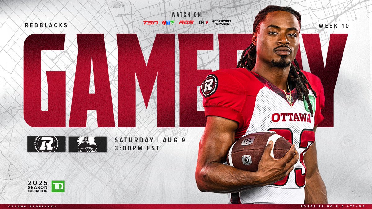 WOKE UP IN THE 6IX FOR GAME DAY 

📍BMO Field @ 3PM
🆚 🌊

📺 | TSN 1/3, CTV, RDS (FR), CBSSN (USA) 
💻 | CFL+
📻 | TSN 1200, 104,7 FM Outaouais (FR), SiriusXM (ch.167)
