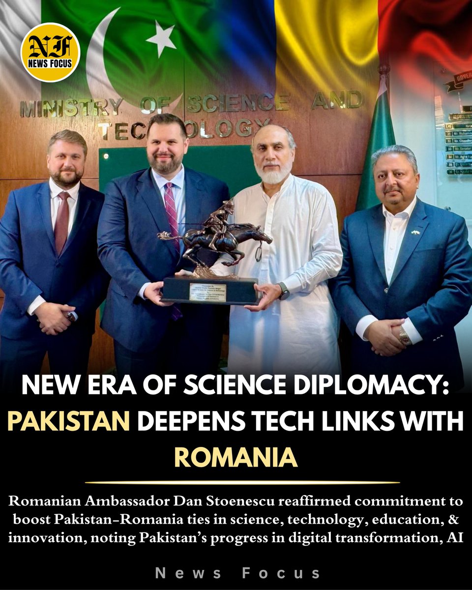 🇵🇰🇷🇴✍️Federal Minister for Sci. &amp; Tech. Khalid Hussain Magsi, held an important meeting with Ambassador of
#Romania to #Pakistan H.E. Dan Stoenescu to discuss expanding bilateral cooperation in the fields of science, technology, innovation, education.
<a href="/DanStoenescu/">Dan Stoenescu ‎ دان ستوينسكو 🇷🇴🇪🇺</a> <a href="/MAERomania/">Ministry of Foreign Affairs of Romania 🇷🇴</a>