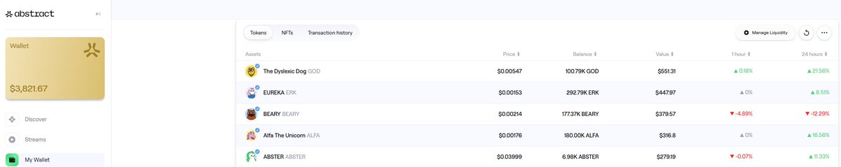 update on my #GG  experiment
my bag’s up 27% already 
on the last dip I skipped trading &amp; went all in on more IPs instead.
turns out diamond hands &gt; itchy fingers this time 🫡
<a href="/AbstractChain/">Abstract</a> feels like home