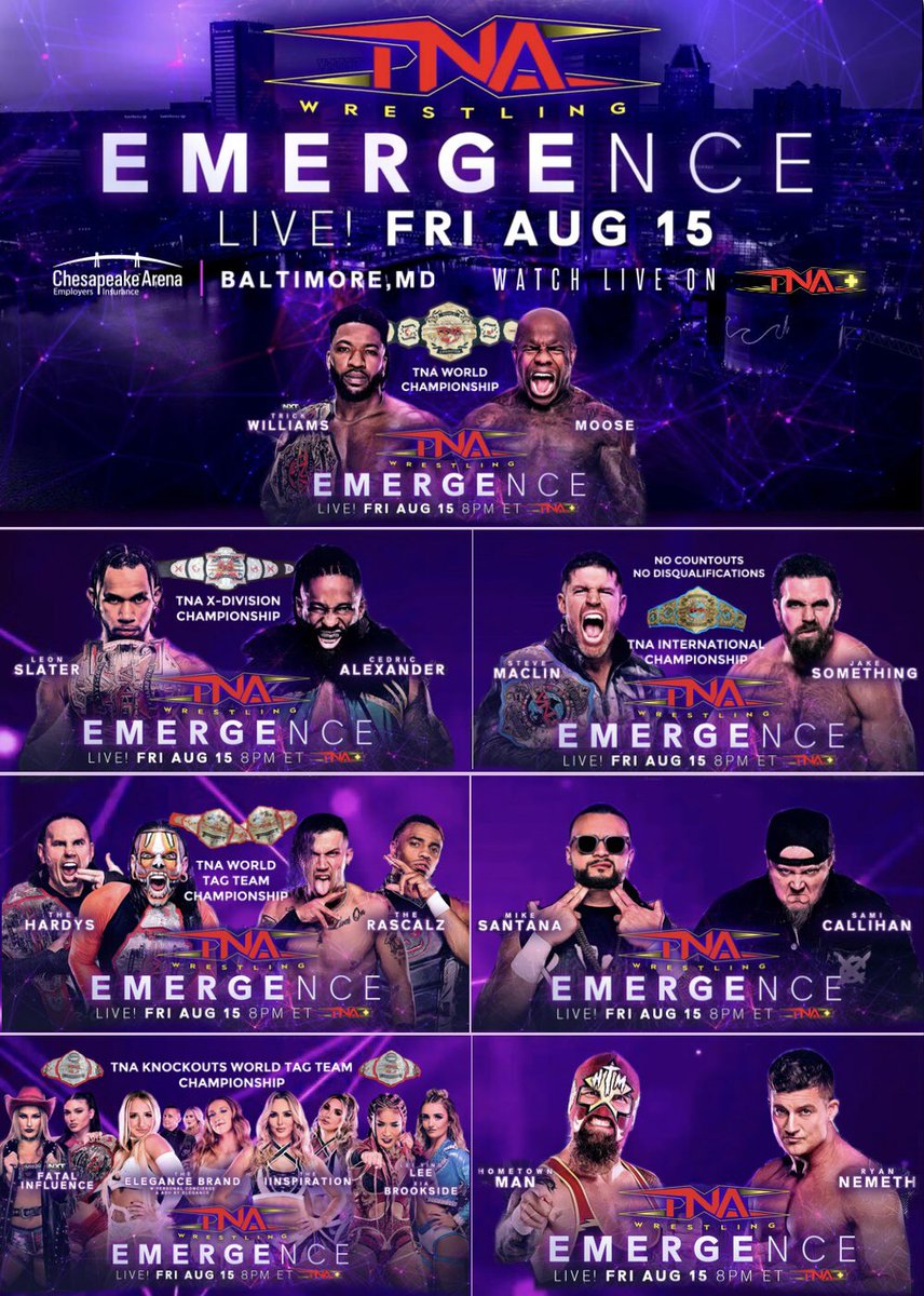 Ayo__Productions (@frequencyayo) on Twitter photo BALTIMORE, MD
#TNAEmergence LIVE on TNA+ is coming to the Chesapeake Employers Insurance Arena on Next Friday, Aug 15 #ravensflock #TNAiMPACT
Tickets are on sale NOW 🎟️ Ticketmaster.com
#wweraw #aewcollision #SmackDown #ravens #wweclash <a href="/ThisIsTNA/">TNA Wrestling</a> @wwe @wwenxt #wwenxt BALTIMORE, MD
#TNAEmergence LIVE on TNA+ is coming to the Chesapeake Employers Insurance Arena on Next Friday, Aug 15 #ravensflock #TNAiMPACT
Tickets are on sale NOW 🎟️ Ticketmaster.com
#wweraw #aewcollision #SmackDown #ravens #wweclash <a href="/ThisIsTNA/">TNA Wrestling</a> @wwe @wwenxt #wwenxt