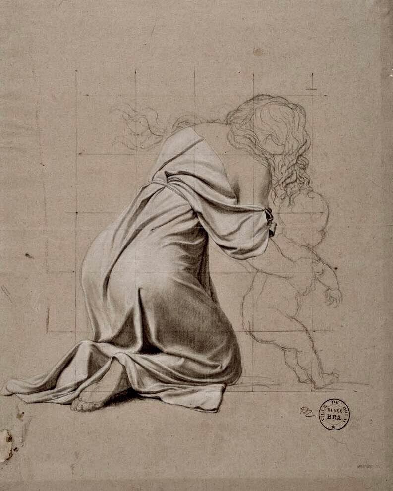 ArtAddictGall's tweet image. Jacques Louis David, Kneeling Sabine, Lifting an Infant, c. 1796 – 1797, Graphite, black chalk

#drawing #david #artaddictgalleria
