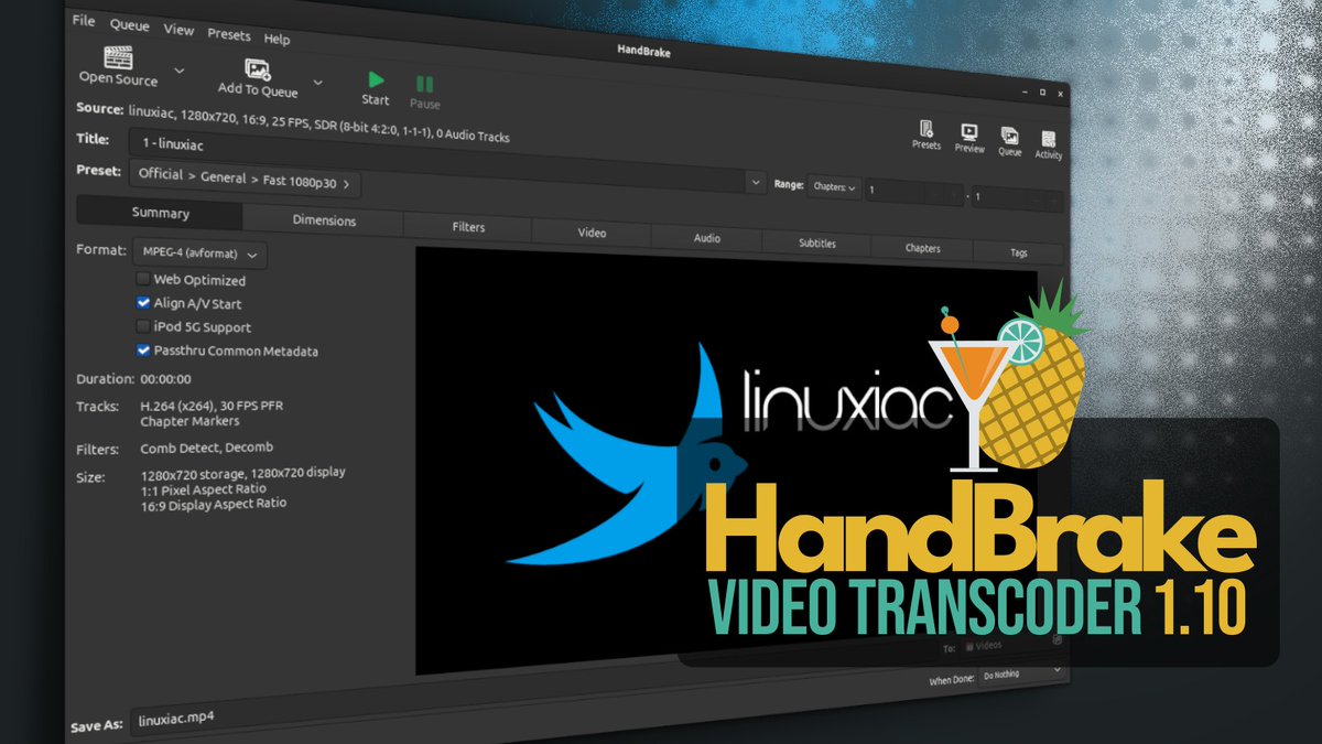 linuxiac's tweet image. HandBrake 1.10, an open-source video transcoder, brings new presets, AV1 decoding improvements, better metadata passthru, and numerous fixes for Linux, macOS, and Windows users.
linuxiac.com/handbrake-1-10…
#OpenSource #VideoTranscoder #Linux