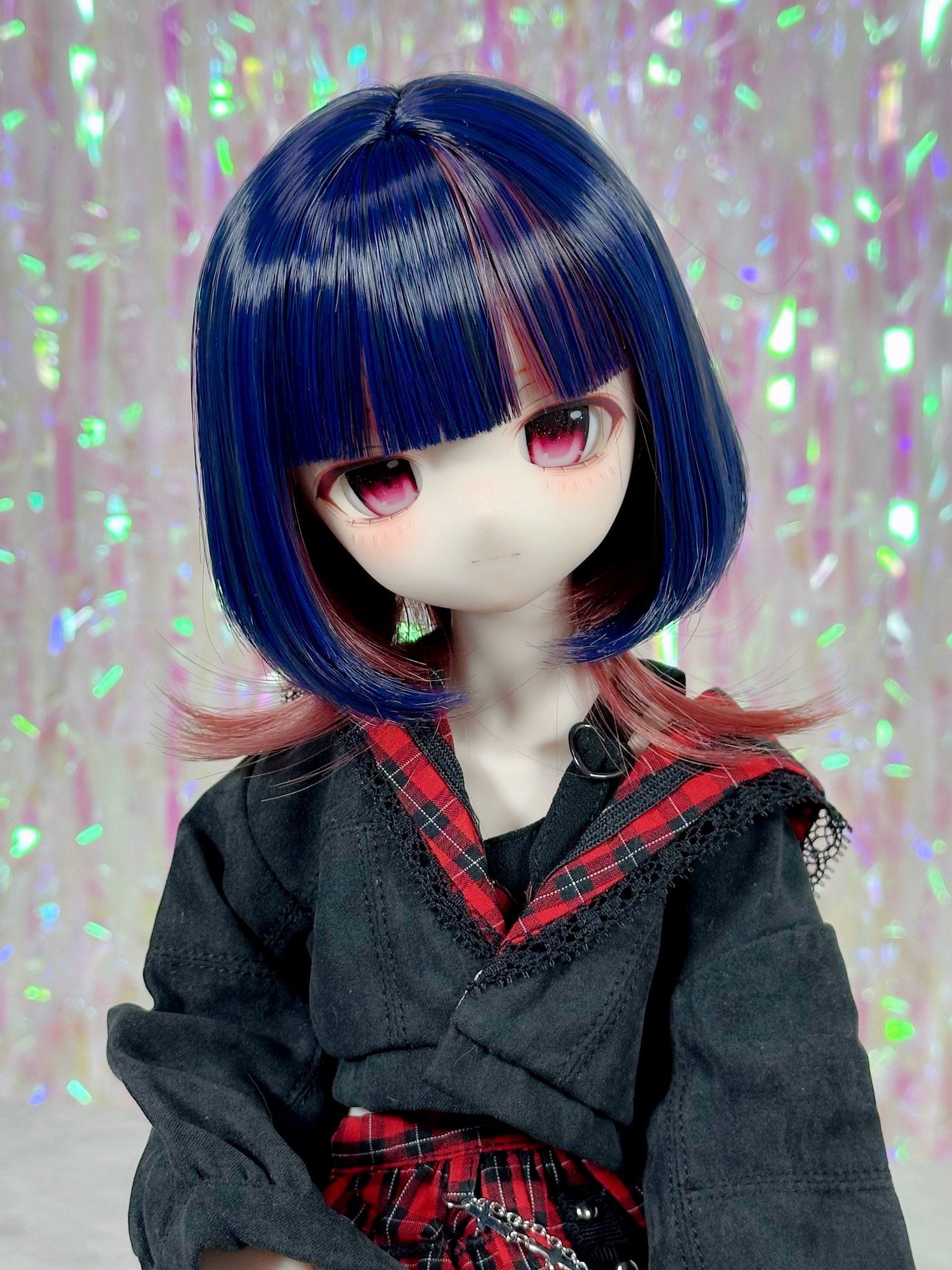 ハンドメイド着せ替え人形　紺色カーデ　ボブヘア CHILD WOMAN - ＜Dot and Stripes＞AMOSSAあぜ バイカラー袖