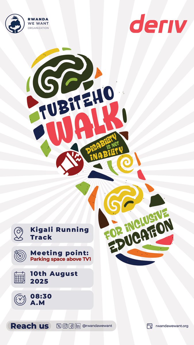 Dear friends, let’s all meet tomorrow Sunday at 8:30 Am at “The Parking Space above TV1” which will take place at Kigali Running track , let us walk towards an inclusive community #Tubiteho