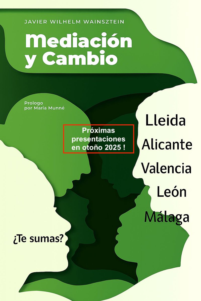 En otoño comenzamos el recorrido por diversas ciudades para compartir las ideas del libro #Mediacion y #Cambio ; manual de cómo atreverse a mediar con el modelo #sistemico de mediación. Os espero! Y si queréis que hagamos una presentación en tu ciudad, solo comunícamelo 🌟