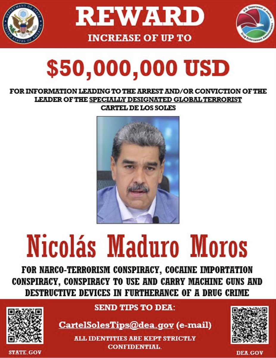 HEPİMİZ MADURO'YUZ!

ABD haydutluğu, sınırlarını aştı. 
Venezuela Devlet Başkanı Maduro’nun başına 50 Milyon Dolar Ödül koyan ABD, uluslararası teröristliğini tescillemiş oluyor.

Yalnız Sayın Maduro’ya değil, Maduro gibi insanlık cephesinde emperyalizme ve siyonizme direnen