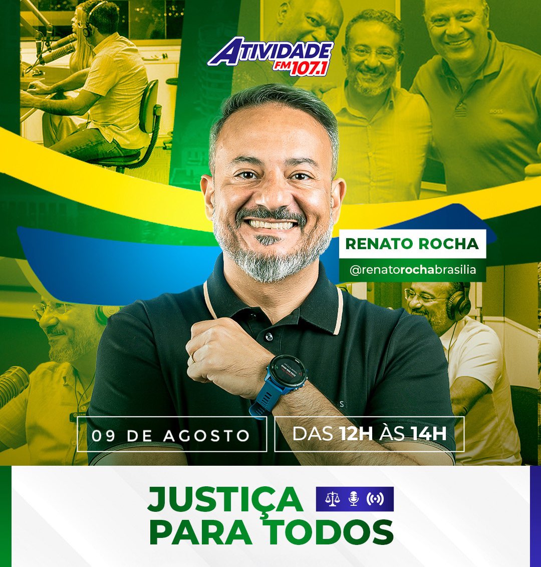 RenatoRochaDF's tweet photo. Neste sábado, dia 09, sintonize a Atividade FM 107.1, das 12h às 14h, para o programa Justiça Para Todos. Um espaço dedicado a descomplicar o direito, tirar suas dúvidas e defender seus direitos. Participe ao vivo, conheça seus direitos e fortaleça sua cidadania! Conto com sua audiência! #JustiçaParaTodos #RenatoRochaBrasília #AtividadeFM #JustiçaSocial #RenatoRochaAdvogado #BrasíliaDF