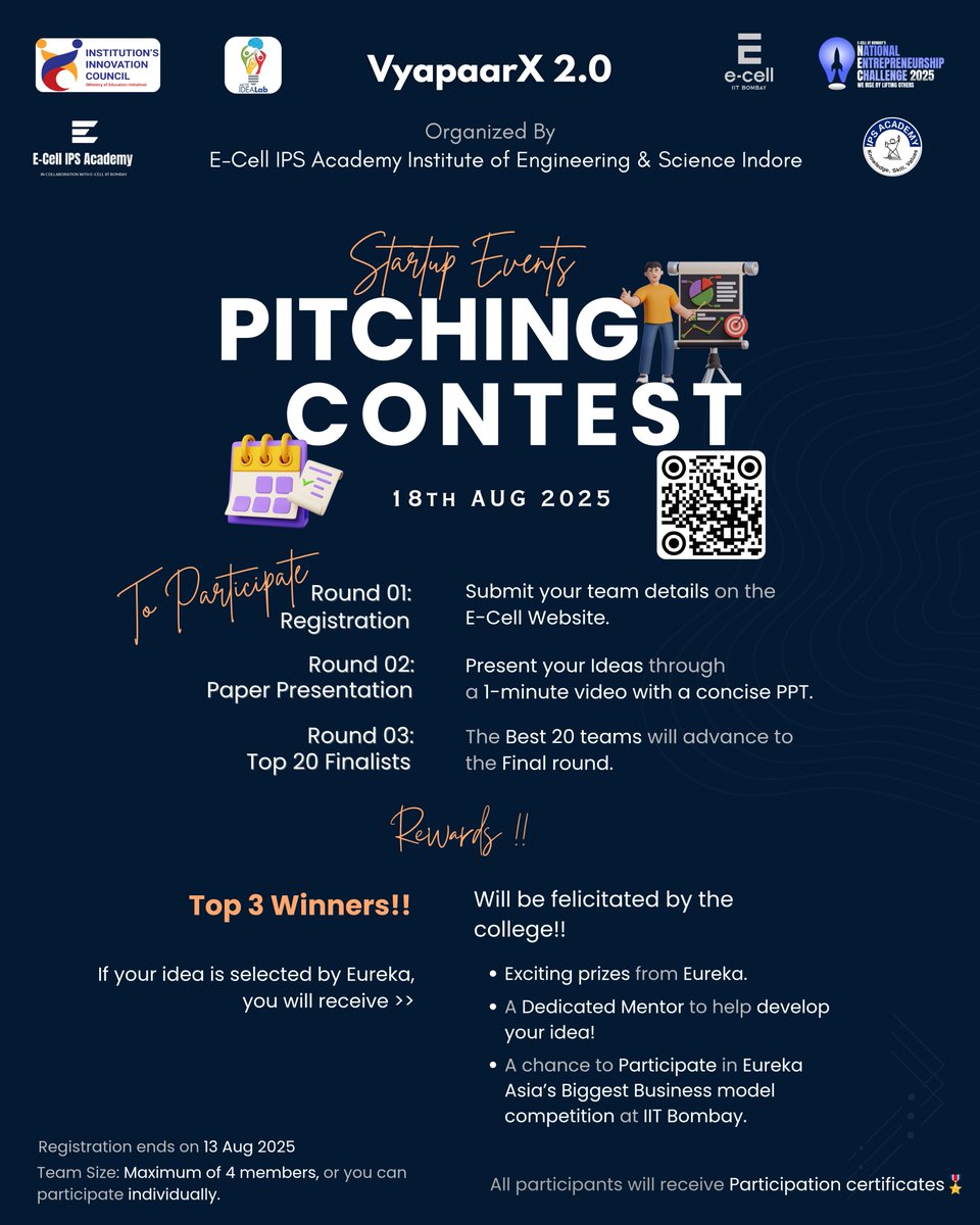 Big ideas. Bold pitches. 🚀 VyaparX 2.0 by E-Cell, IPS Academy — where startups take the stage and the future begins. 💡 #VyaparX #StartupPitch #ecellineverycollege #nec_ecell_iitbombay