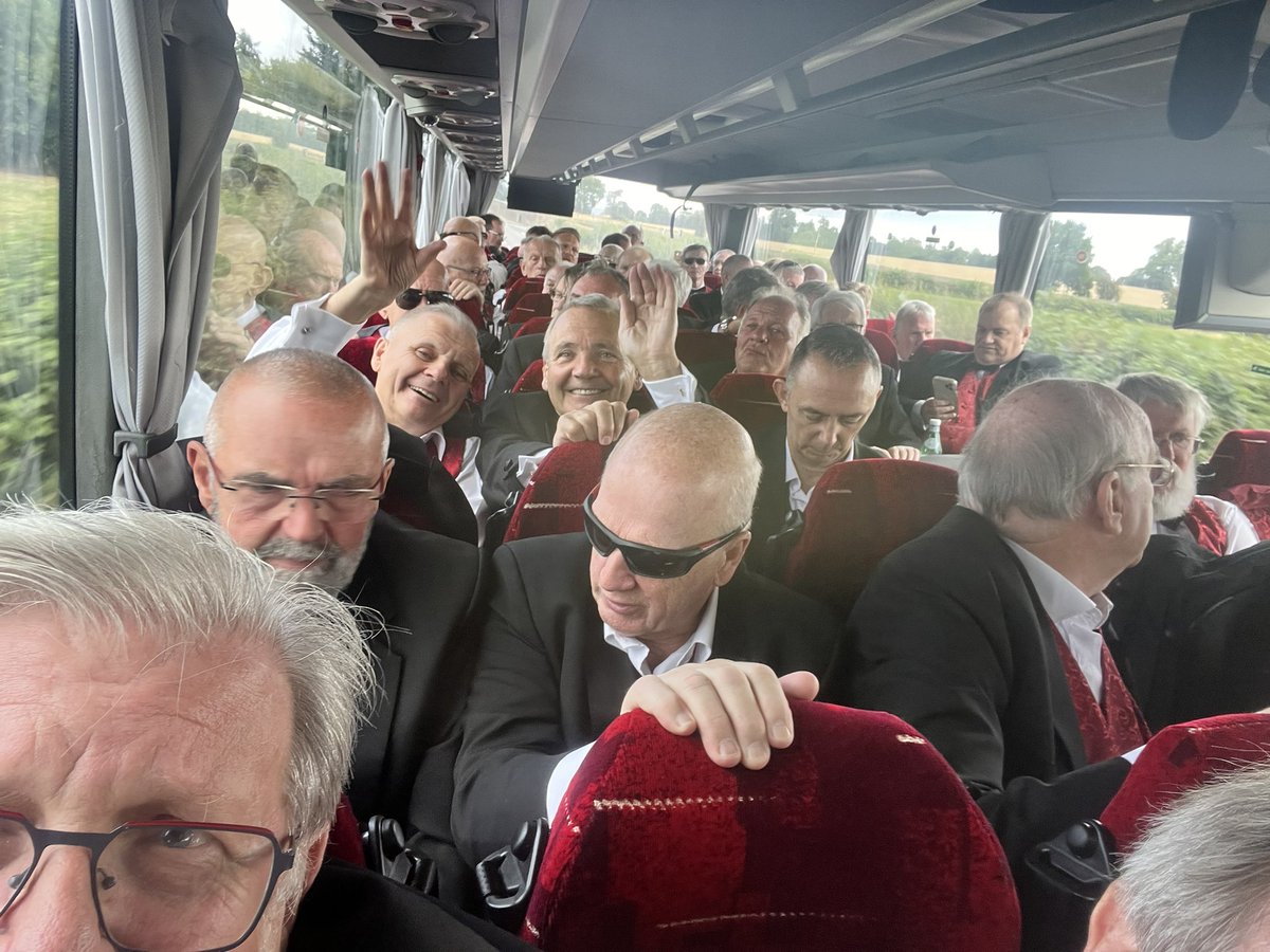 FronMVC's tweet image. Here we are, a full bus of choristers heading to the National Eisteddfod at Wrexham. We’re first on this afternoon in the MVC competition. Watch us on S4C 2:45pm