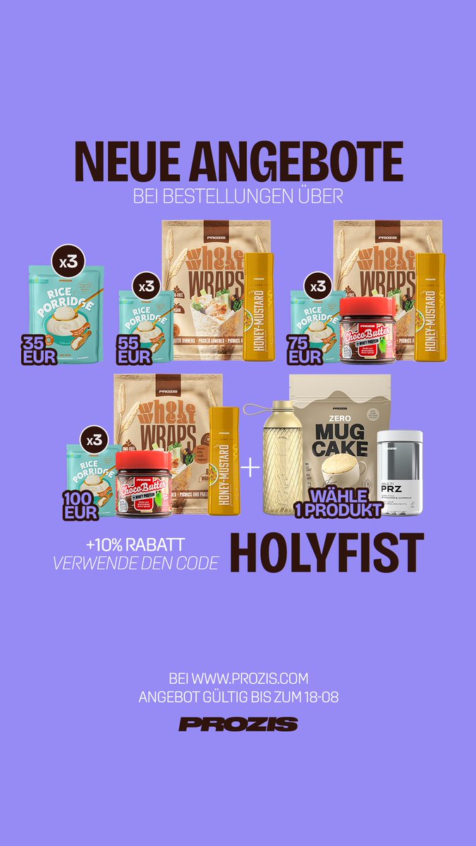 #werbung 
Hier sind die aktuellen GRATIS Produkte bei Prozis, wenn ihr meinen Code "HOLYFIST" verwendet und den bestimmten Bestellwert erreicht.
Zusätzlich bekommt ihr 10% Rabatt auf euren Gesamteinkauf!

Gültig bis 18.08.2025.
Use the chance:
prozis.com/14WTY