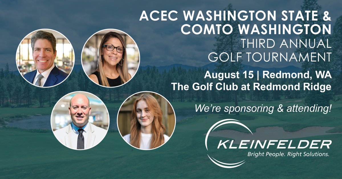 KleinfelderHQ's tweet image. Kleinfelder is excited to be a hole sponsor for next week&apos;s third annual golf tournament hosted by ACEC Washington State and COMTO Washington at The Golf Club at Redmond Ridge in Redmond, Washington. See you there! ⛳

#WeAreKleinfelder #ACEC #COMTO #Golf #Engineering
