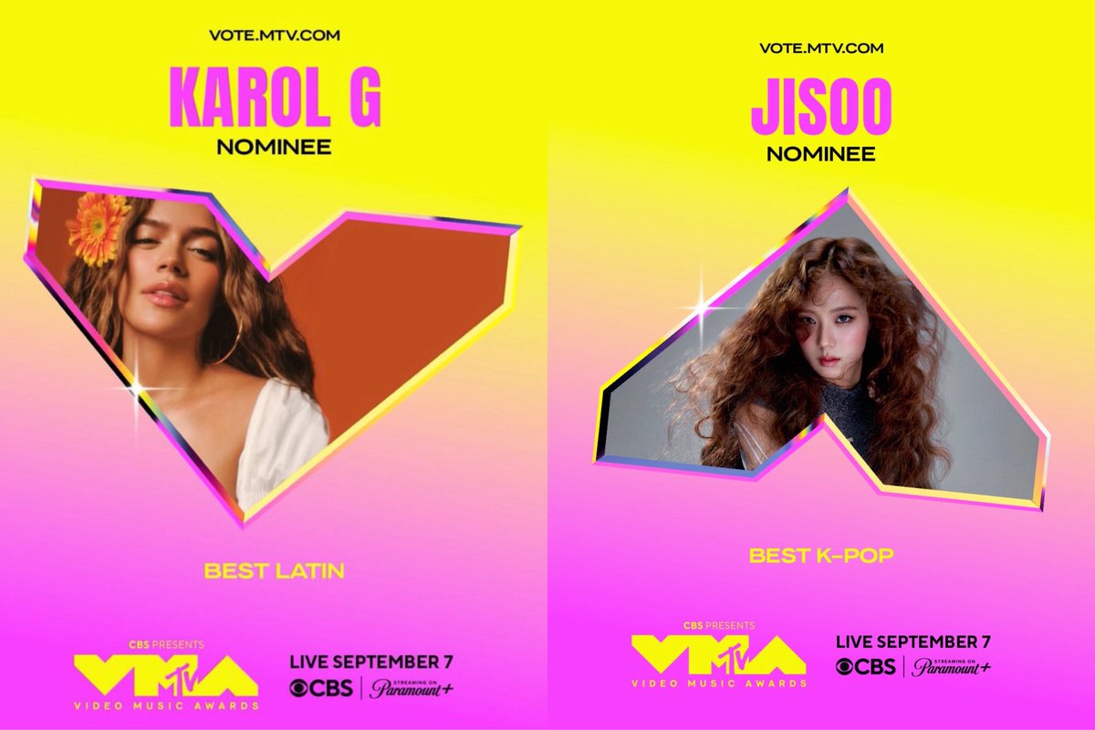 [DAY 3] JISOO &amp; KAROL G #VMAs COLLABORATION 

GOAL → 500 proofs
📎mtv.com/event/vma/vote…

Do our best for JISOO!!💪🏻

#JISOO #KarolG