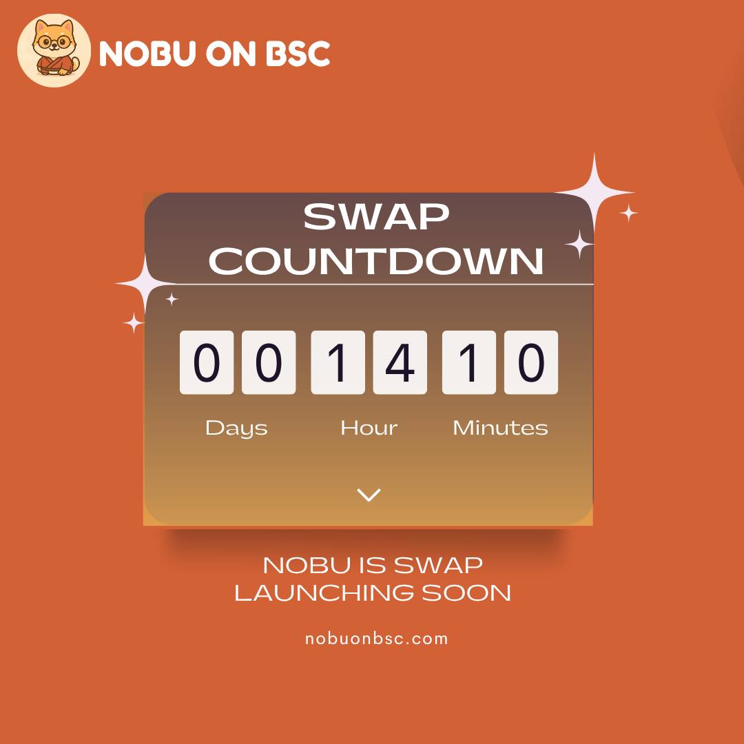 NOBU Swap Launch Countdown 
Current Price: $0.03 per NOBU
 Join the Airdrop Now: t.me/NobuAirdropBot…
   Source: x.com/NobuOnBsc?t=1N…
   Free Earn Hurry UP only 14 Hours left 
    ⏲️ Tick Tok Time running Instead of regretting later please check now, thank you🤑#crypto