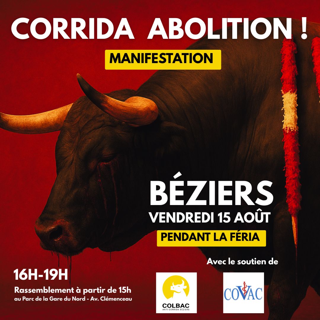 Le COVAC soutient la #ColbacLaManif #anticorrida organisée par le <a href="/BeziersColbac/">COLBAC Anti Corrida Béziers</a> à #Béziers le vendredi 15 août lors de la #feriadebeziers !