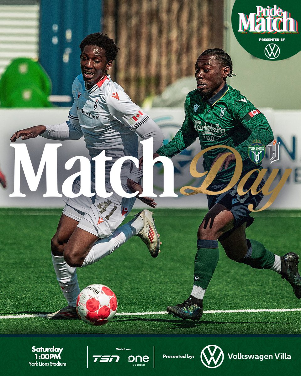 York United FC (@yorkutdfc) on Twitter photo 🏳️🌈 It’s PRIDE MATCH DAY!
🆚 Forge FC
🕐 1:00PM
📍 York Lions Stadium
📺 TSN & OneSoccer
Presented by <a href="/volkswagenvilla/">Volkswagen Villa</a>
#YorkUnitedFC #BetterTogether 🏳️🌈 It’s PRIDE MATCH DAY!
🆚 Forge FC
🕐 1:00PM
📍 York Lions Stadium
📺 TSN & OneSoccer
Presented by <a href="/volkswagenvilla/">Volkswagen Villa</a>
#YorkUnitedFC #BetterTogether