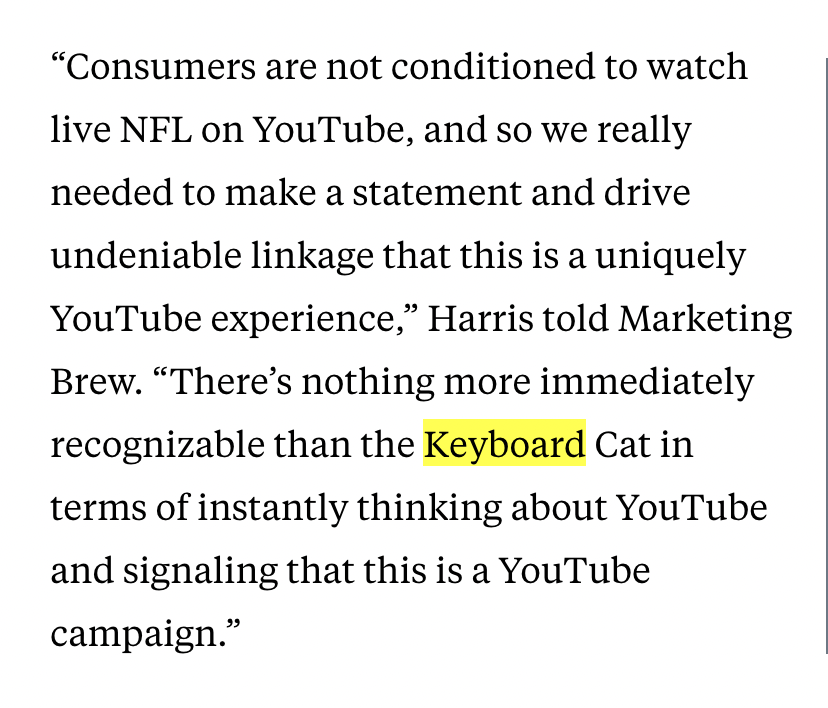 Coinbase / base need to support their organic, home grown memes man

Youtube are basing an entire marketing campaign around The Keyboard Cat, their marketing director saying in no uncertain terms that when you think of youtube, you think of The Keyboard Cat... it's literally