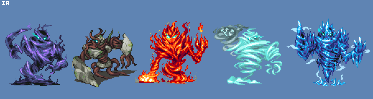 Anubis_Jr's tweet photo. The Harbingers are a new threat in #InfiniteAlliance! Using their dark powers from unknown origins, they can control different elements. You'll find them in all sorts of environments! #Pixelart #IndieGameDev https://t.co/IvO9uoaxh3