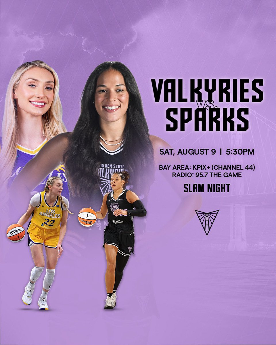 Golden State Valkyries (@valkyries) on Twitter photo NorCal vs. SoCal in Ballhalla. ⚔️
⏰ | 5:30 PM PT
📍 | <a href="/ChaseCenter/">Chase Center</a>
📺 | <a href="/KPIXtv/">CBS News Bay Area</a> + (44)
📻 | <a href="/957thegame/">95.7 The Game</a>
It’s <a href="/SLAMonline/">SLAM</a> Night, pick up your tees at <a href="/ShopValkyries/">ShopValkyries</a>! NorCal vs. SoCal in Ballhalla. ⚔️
⏰ | 5:30 PM PT
📍 | <a href="/ChaseCenter/">Chase Center</a>
📺 | <a href="/KPIXtv/">CBS News Bay Area</a> + (44)
📻 | <a href="/957thegame/">95.7 The Game</a>
It’s <a href="/SLAMonline/">SLAM</a> Night, pick up your tees at <a href="/ShopValkyries/">ShopValkyries</a>!