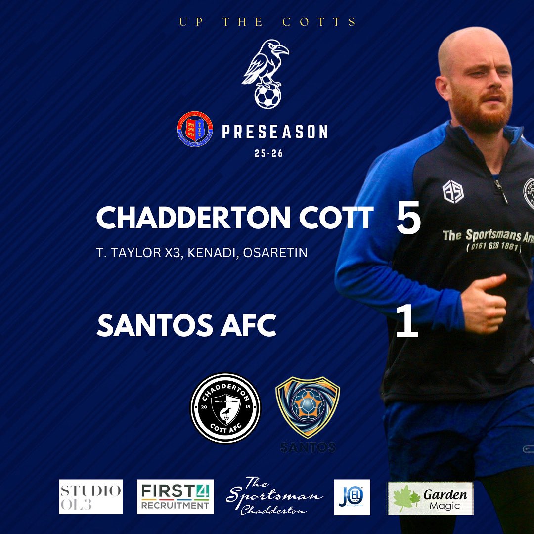 Ⅽhadderton Cott AFC (@chaddycottafc) on Twitter photo 𝐌𝐀𝐓𝐂𝐇 𝐑𝐄𝐏𝐎𝐑𝐓 📝:
Another victory for the Cotts against local side <a href="/SantosAFC1/">Santos AFC Open Age</a>
More valuable minutes in the legs. Focus onto next week, which could be our last game before the season kicks off.
Thank you to Santos. Best of luck for your season.
#UpTheCotts 🔵⚫️ 𝐌𝐀𝐓𝐂𝐇 𝐑𝐄𝐏𝐎𝐑𝐓 📝:
Another victory for the Cotts against local side <a href="/SantosAFC1/">Santos AFC Open Age</a>
More valuable minutes in the legs. Focus onto next week, which could be our last game before the season kicks off.
Thank you to Santos. Best of luck for your season.
#UpTheCotts 🔵⚫️