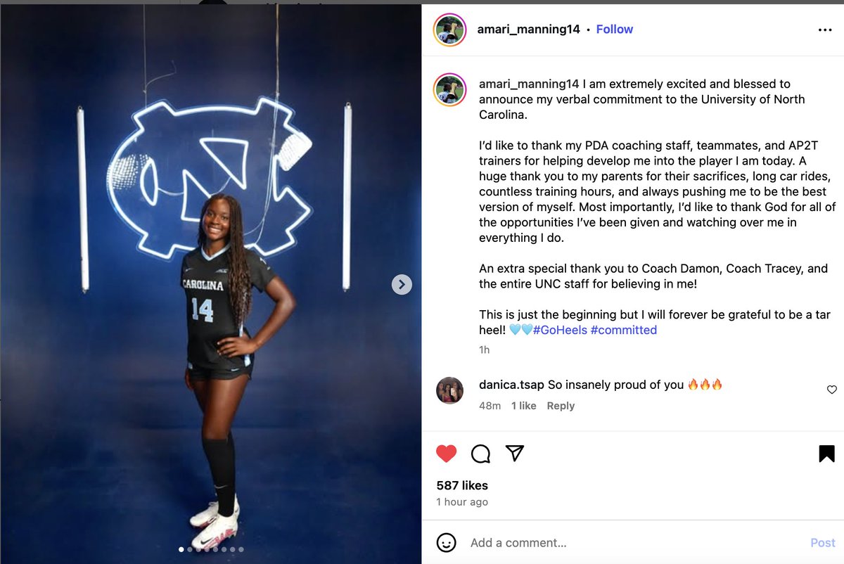 Congratulations <a href="/amarisoccer14/">Amari Manning | ECNL 2027</a>❤️!! Another 2027 #ECNL player has verbally committed to play college soccer!!