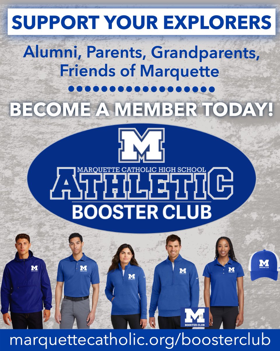 💙 JOIN THE BOOSTER CLUB! 💙
Support MCHS Athletics in 2025–2026 with:
🏟 Passes to all home games
👕 Exclusive Booster Club apparel
📣 Multiple support levels

Sign up today ➡ marquettecatholic.org/boosterclub