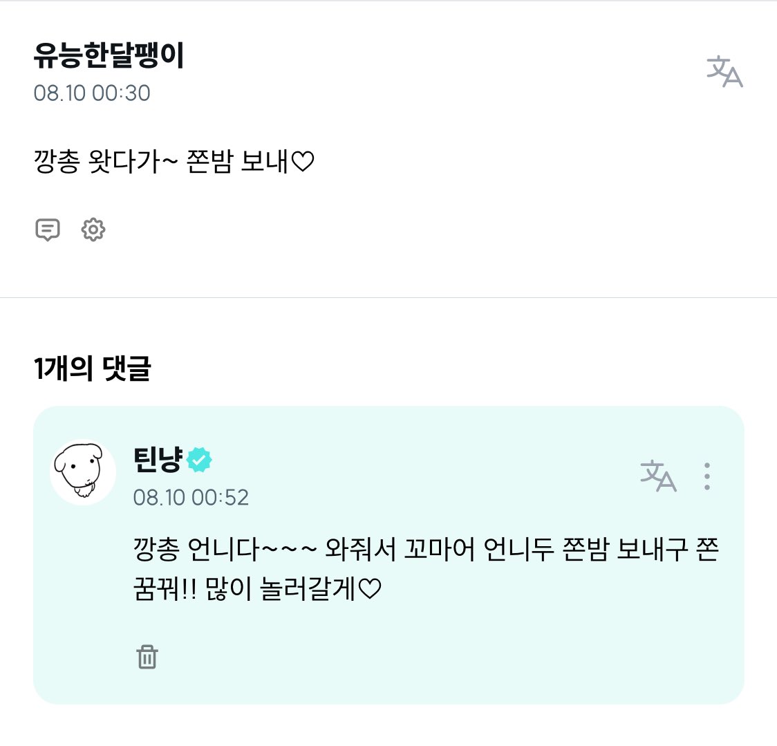 #틴냥이의_냥틴어스

아 짝깅 다 들켯네