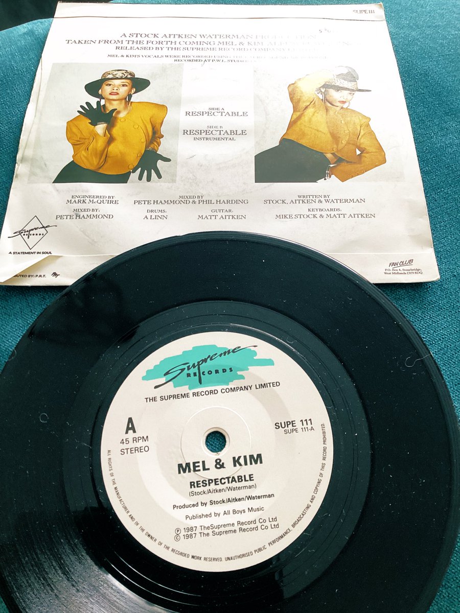 dearianfawn's tweet image. Excellent 7 inch #vinyl find today; #MelAndKim #Respectable #StockAitkenWaterman #PeteHammond #PhilHarding 1987 #SupremeRecords #FLM