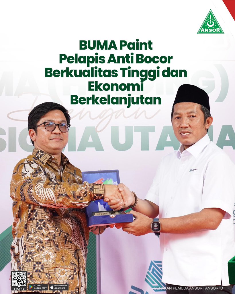 Official_Ansor's tweet photo. Penandatanganan Kerjasama antara BUMA dan PT. Sigma Utama menandai lahirnya produk cat anti bocor berkualitas tinggi. Produk ini dirancang dengan memperhatikan ekonomi berkelanjutan, yakni produk cat ramah lingkungan, rendah emisi, tanpa mengurangi kualitas saat diaplikasikan. Formula untuk mendukung Asta Cita pemerintah dalam mewujudkan ekonomi hijau.

Bismillah, semoga terus tercipta peluang-peluang usaha atau lapangan pekerjaan yang bisa dimanfaatkan untuk peningkatan kesejahteraan kader di bawah.

——
Download Aplikasi SIAPPS - Sahabat Indonesia

#ekonomihijau #bumapaint #addin #ekonomi