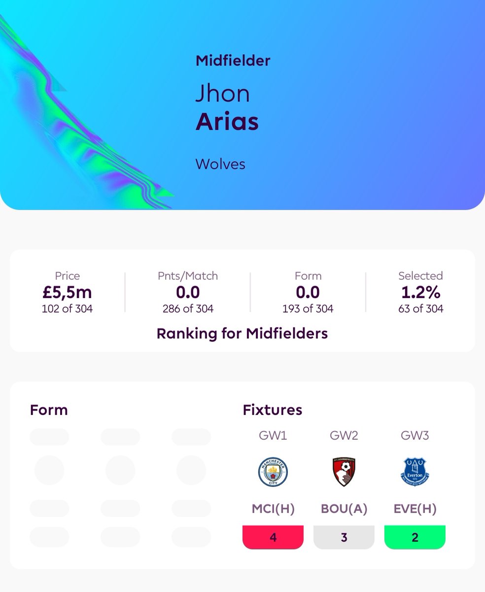 Arias — the next Cunha⚡️
If you watched the Club World Cup, you know this guy 🎯
At Wolves🐺 I expect him on set-pieces &amp; free-kicks, maybe even sharing pens with Larsen⚽
Price: £5.5💰 | Ownership: 1.2%👀
One to target from GW3… or even rotate from GW1 for the bold ones🔥

#FPL