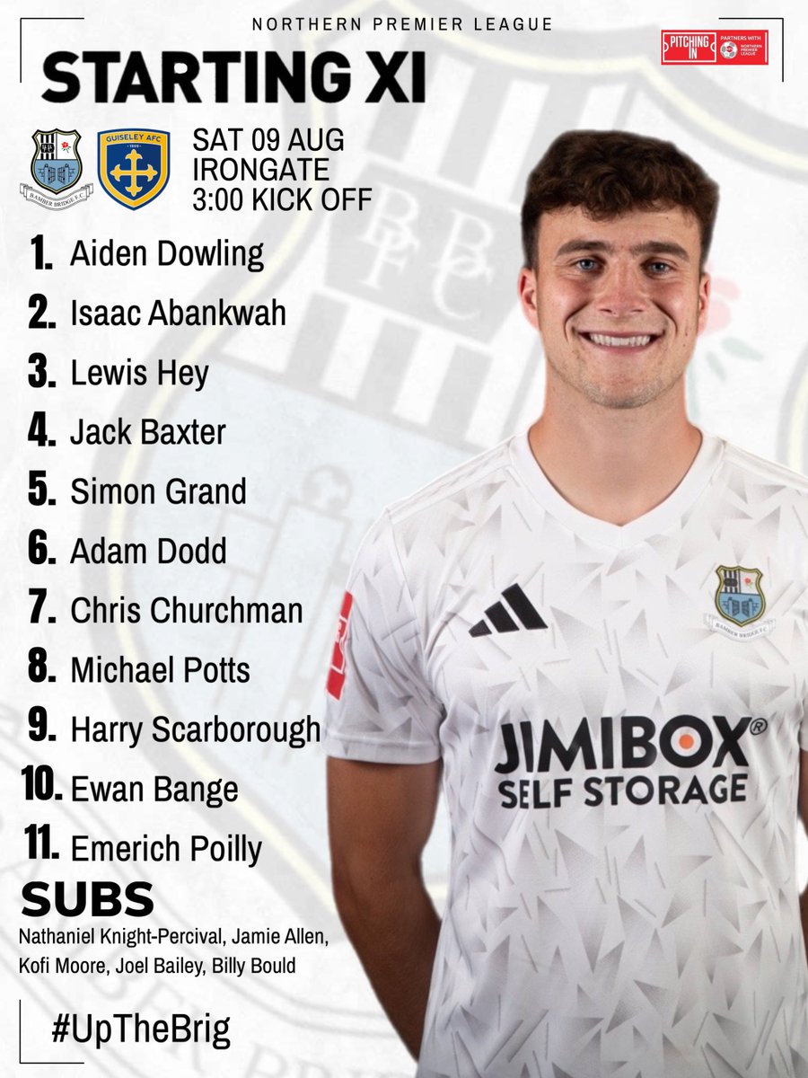 Your starting lineup for Bamber Bridge today

- Kofi Moore and Joel Bailey both make the bench

#UpTheBrig