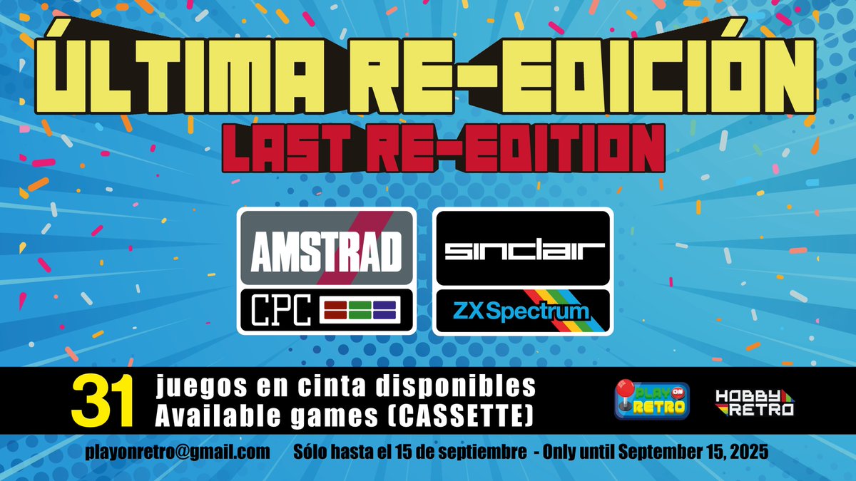 PlayOnRetro (@playonretro) on Twitter photo Por petición popular, debido a que mucha gente nos ha conocido por el pendrive. Hemos abierto una campaña de repesca de nuestros juegos de ZX SPECTRUM y AMSTRAD CPC. Si estáis interesados: forms.gle/8sbqgmkS96Jvov… ¡MUCHAS GRACIAS! <a href="/HobbyRetro_com/">Hobbyretro.com</a> #hombrew #cpc #amstrad #zx Por petición popular, debido a que mucha gente nos ha conocido por el pendrive. Hemos abierto una campaña de repesca de nuestros juegos de ZX SPECTRUM y AMSTRAD CPC. Si estáis interesados: forms.gle/8sbqgmkS96Jvov… ¡MUCHAS GRACIAS! <a href="/HobbyRetro_com/">Hobbyretro.com</a> #hombrew #cpc #amstrad #zx