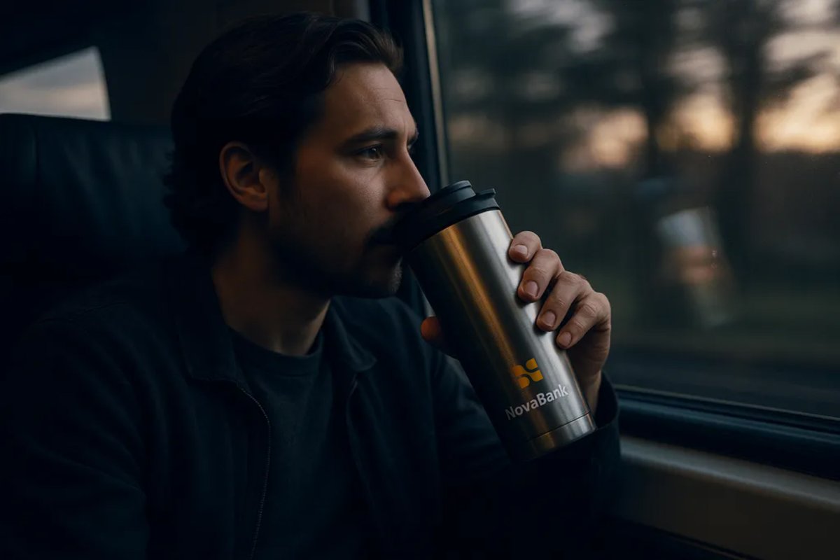 Morning commute fuel: coffee, ambition, and a view worth sipping for. ☕🚆 #NovaBank #OnTheGo