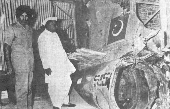 1965 :: Air Marshal Arjan Singh and Defence Minister Y.B. Chavan Looking at a Destroyed Pakistan Air Force Plane