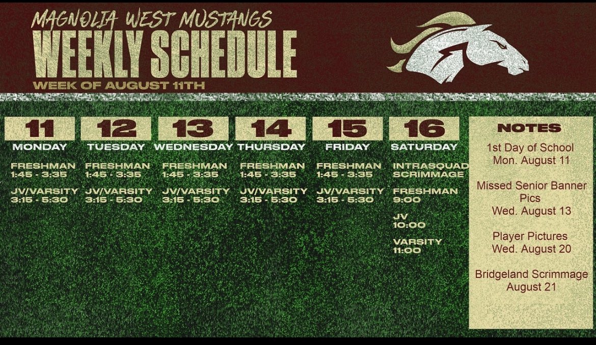 MagWestFootball's tweet image. #WestNation!!!

First Day of School AND Practice for 10th-12th is on Monday! HYDRATE, HYDRATE, HYDRATE. Make sure all paperwork is turned in. Be where you’re supposed to be when you’re supposed to be there. Let’s Go!!!! #TTW #GID @MagISDAthletics @Jmorley36