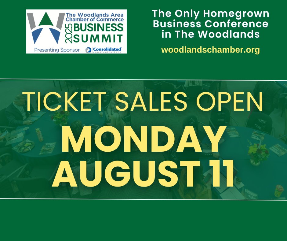 The Woodlands Area Chamber (@chamberchatting) on Twitter photo Visit bit.ly/3H5Lk0z Monday to purchase tickets! #wcbs2025
Thank you to The Woodlands Area Business Summit Presenting Sponsor Consolidated Communications!
<a href="/MyCCITweets/">Consolidated (CCI)</a> Visit bit.ly/3H5Lk0z Monday to purchase tickets! #wcbs2025
Thank you to The Woodlands Area Business Summit Presenting Sponsor Consolidated Communications!
<a href="/MyCCITweets/">Consolidated (CCI)</a>