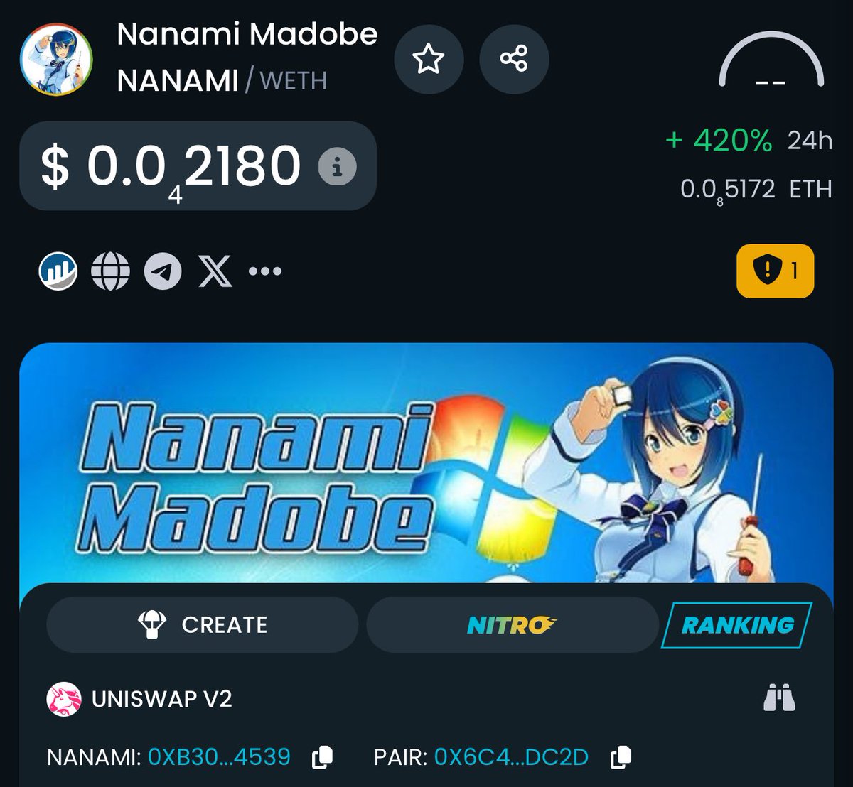 Nanami_Erc20's tweet photo. Dextools Updated 💹🧲💻

https://t.co/j8zIufA0CF

#nanami #nanamimadobe #microsoft #windows7 #marie #marierose #spx6900 #erc20 #x10000 https://t.co/51yS7cLwcV
