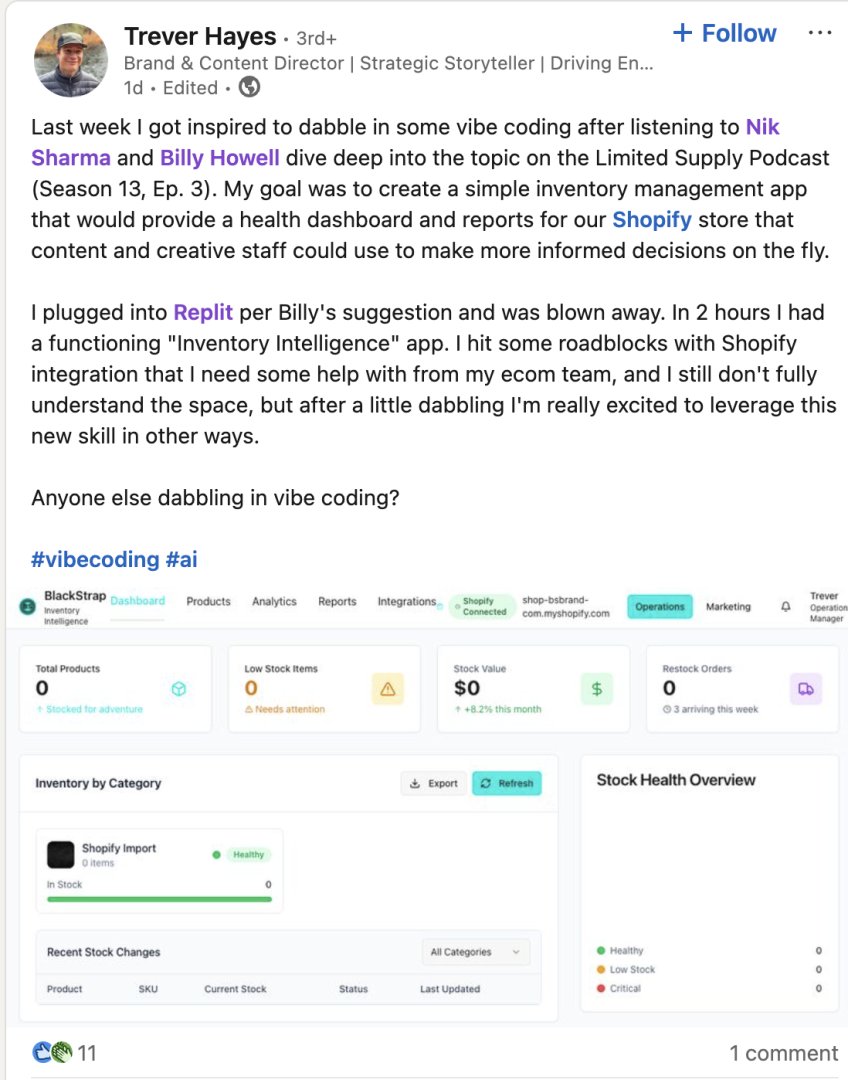 Billy Howell (@billyjhowell) on Twitter photo Trever watched my interview on <a href="/mrsharma/">Nik Sharma</a>'s podcast
signed up for @replit
then built an app that analyzes his @shopify store
…all in 2 hours
the future is here
be like Trever Trever watched my interview on <a href="/mrsharma/">Nik Sharma</a>'s podcast
signed up for @replit
then built an app that analyzes his @shopify store
…all in 2 hours
the future is here
be like Trever