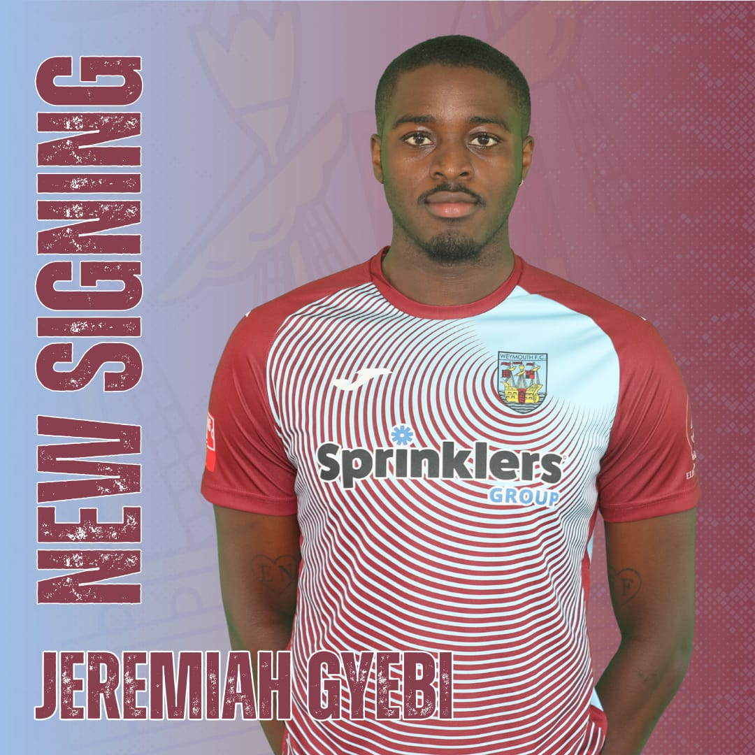 Weymouth FC would like to announce the signing of Jeremiah Gyebi ahead of today’s fixture with Evesham. 

Jeremiah joins the Terras having played for Dover last season and helping to promotion back to step 2. The commanding centre half is available for today’s game having linked