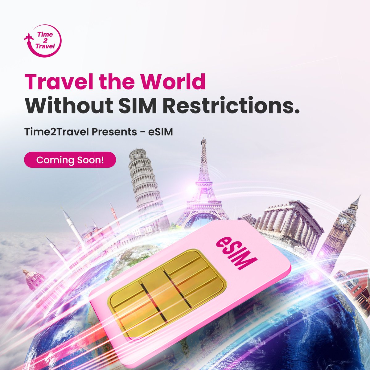 Time2Travel_biz's tweet image. 🌍✈️ Travel the world without SIM restrictions!

📱💡 Time2Travel eSIM is coming soon – seamless connectivity, wherever you go.
No more swapping SIMs or hunting for local networks!

🔓 One eSIM. Unlimited destinations.

#Time2Travel #eSIMReady #GlobalConnection #TravelSmart