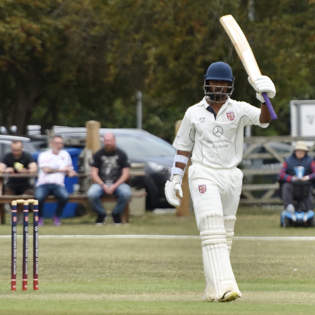 Vinny Dulsara acknowledges the applause after reaching 50 for <a href="/Nettleham_CC/">Nettleham CC</a>  at home to Bracebridge Heath at Mulsanne Park. His half century helped the Nettles to 164 all out.  In reply Bracebridge are currently 9 for no wicket after two overs.