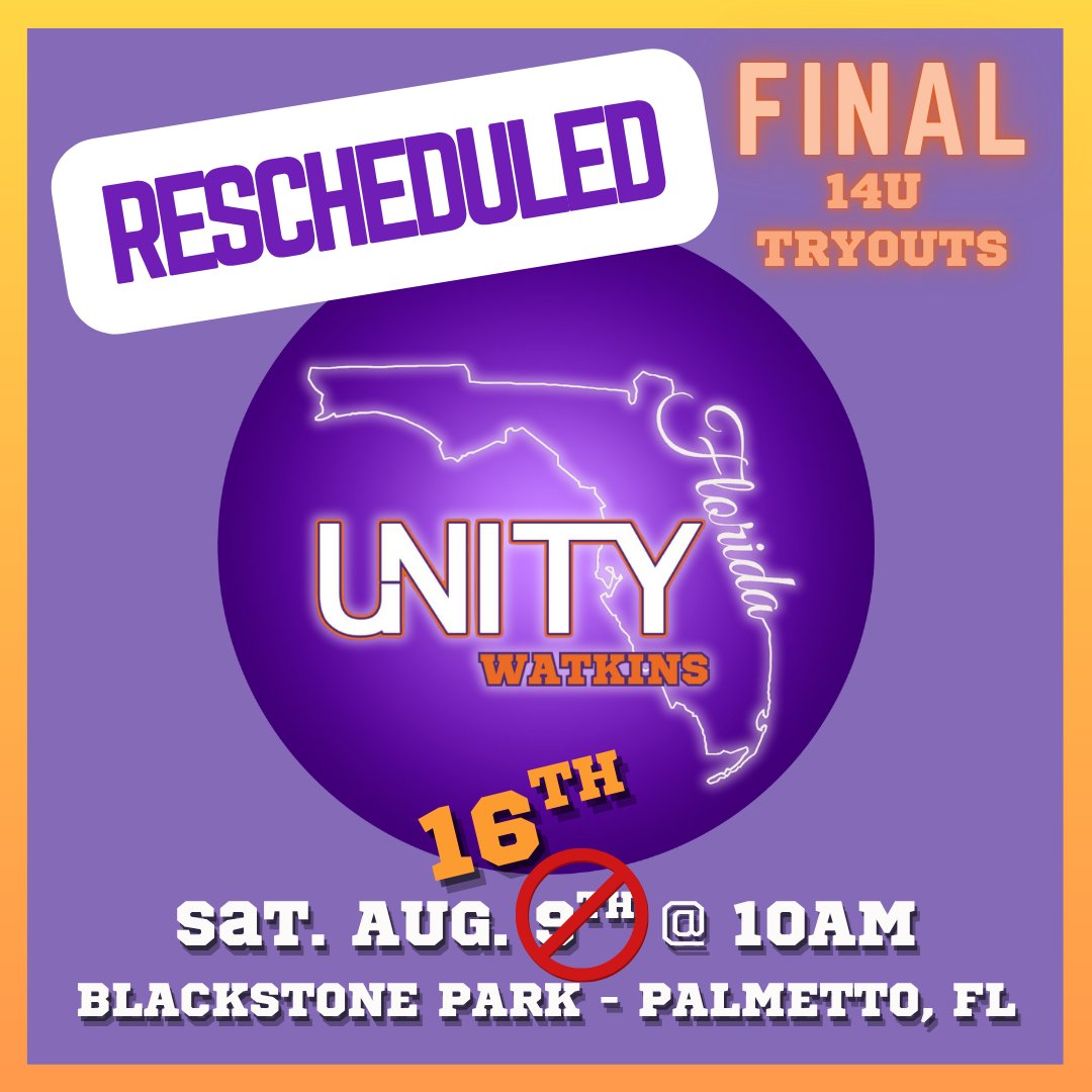 unitywatkins14u's tweet image. ‼️ TRYOUTS RESCHEDULED‼️

Due to the recent weather, we are rescheduling today&apos;s final tryout to next Saturday 8/16 at 10 AM. We look forward to seeing you then. 💜🙌🏼

📞 Coach Quincy – 941-920-0194

#UnityWatkins #BuiltDifferent #SoftballTryouts @VAUnitySB