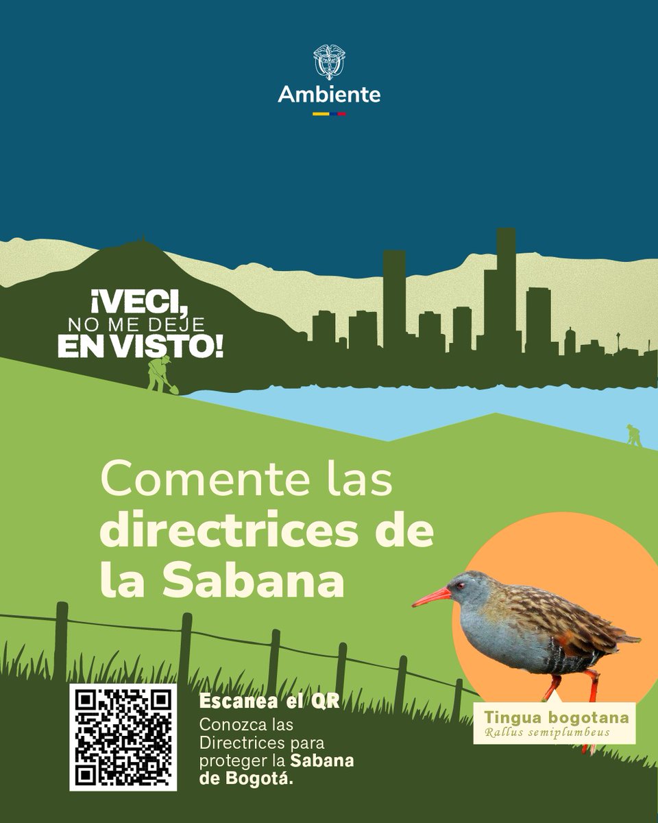 Psst Psst 📣
👀 ¡Veci!
No nos deje en visto...
Participe con sus ideas en la construcción colectiva de las directrices ambientales de la Sabana de Bogotá.

📲 Escanee el QR o entre a 👉 
minambiente.gov.co/sabana/
 #PorElAguaDeLaSabana 💧
