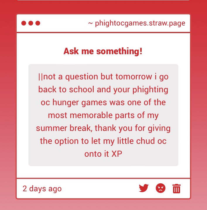phightoc_games's tweet photo. Omg? 🥺 im glad i could give you a memorable event before going back to school and that you enjoyed it. Idk which tribute you own but regardless it was awesome to have them there

Hopefully you can be part of the next one, whenever that may be https://t.co/KPqoPEMUt2