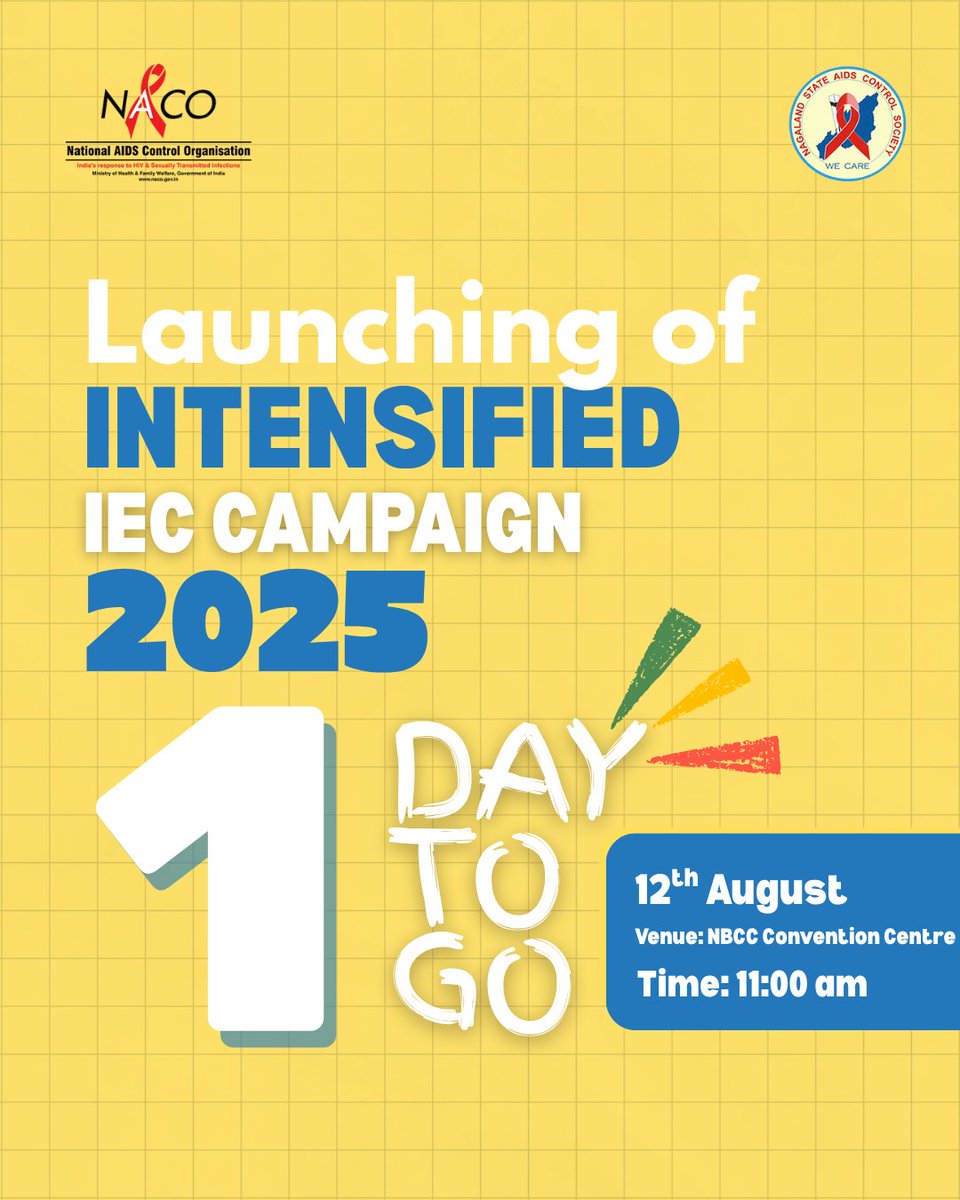 📣 1 DAY TO GO! 📷The countdown begins for the biggest campaign on HIV &amp; STI awareness in Nagaland! 📷#STIPrevention #IndiaFightsHIVandSTI
<a href="/NACOINDIA/">National AIDS Control Organisation</a> <a href="/MyGovNagaland/">MyGov Nagaland</a> <a href="/HealthNagaland/">HFWNagaland</a>
<a href="/NagalandNhm/">National Health Mission, Nagaland</a> <a href="/dipr_nagaland/">DIPR Nagaland</a> <a href="/PIBKohima/">PIB in Nagaland</a>