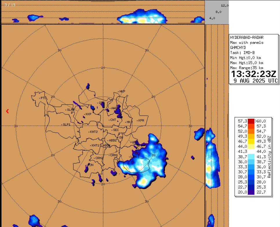 Siddharth Kumar Singh (@the_sidsingh) on Twitter photo Light to moderate rain or thundershower likely in next couple of hours in LB Nagar, Charminar, Uppal and surrounding areas as cloud mass approaching the city from Southeast direction, informs <a href="/metcentrehyd/">Meteorological Centre, Hyderabad</a>
#HyderabadRains
<a href="/THHyderabad/">The Hindu-Hyderabad</a> Light to moderate rain or thundershower likely in next couple of hours in LB Nagar, Charminar, Uppal and surrounding areas as cloud mass approaching the city from Southeast direction, informs <a href="/metcentrehyd/">Meteorological Centre, Hyderabad</a>
#HyderabadRains
<a href="/THHyderabad/">The Hindu-Hyderabad</a>