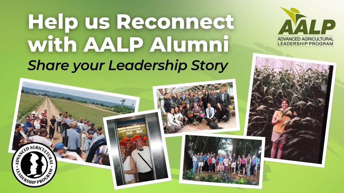 AALP's tweet image. We want to hear how the Advanced Agricultural Leadership Program has shaped your leadership journey. Complete our survey to share what you’ve been up to—your fellow alumni are just as eager to know! ➡️forms.office.com/r/jTeMQdzgxx