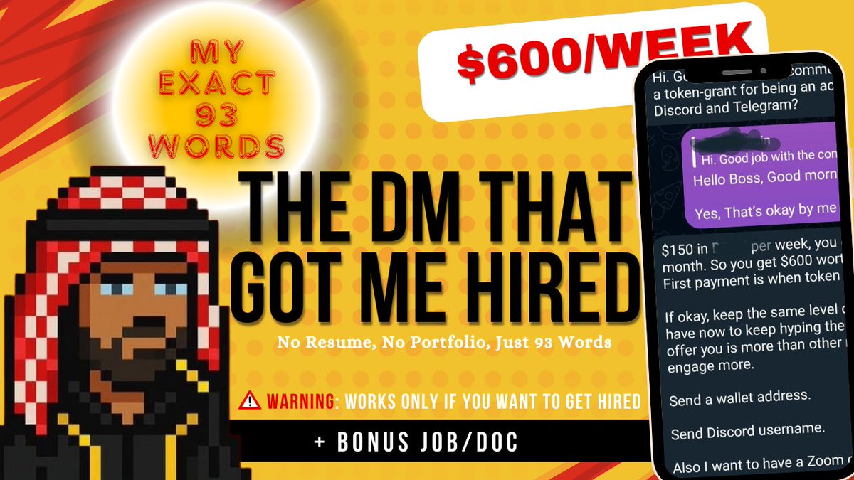 99% of your DMs get ignored
mine got me hired.

$600/week

here’s the exact 93-word DM I sent to land a Web3 gig  (no resume, followers)

➛ craziest part is i'll give you everything (+2 working proposal) free of charge

bonus: how to make 1 pitch become 3 + docs that proofs

🧵